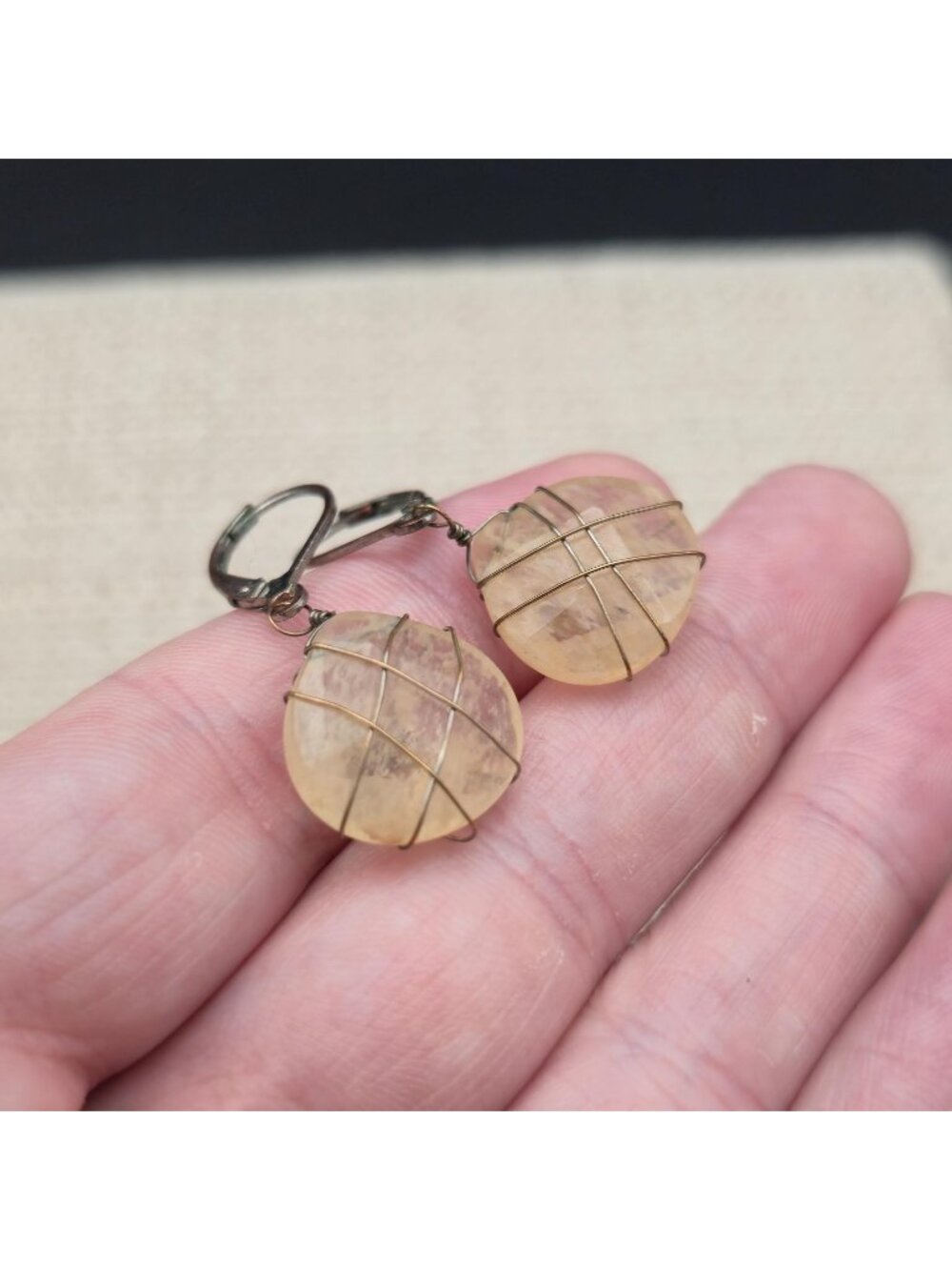 Citrine Quartz Leverback Earrings with Cage Wire Wrap Jewelry A8442 - Picture 2 of 5